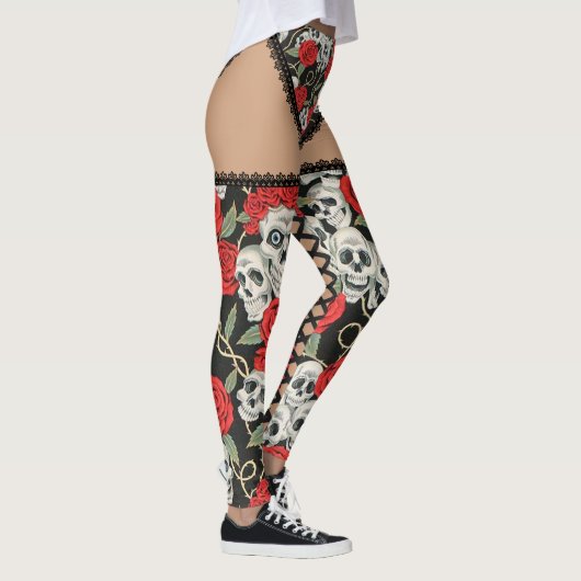 Leggings Crânes et roses (lacez) (Droite)