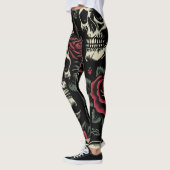 Leggings Crânes et roses rouges Floral gothique (Gauche)