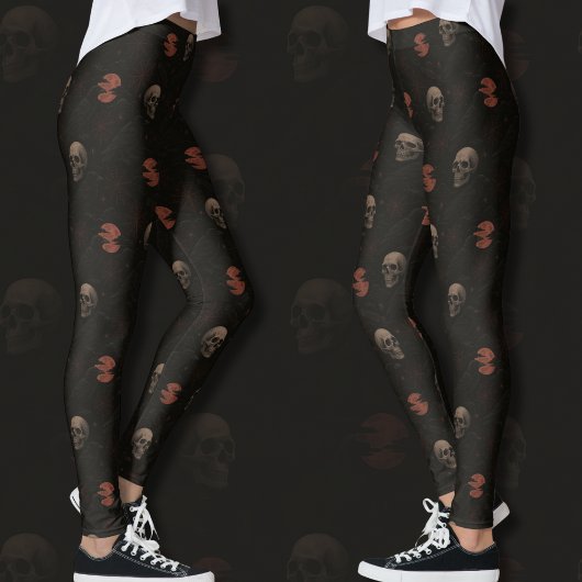 Leggings Crânes gothiques & Ravens Black Halloween Motif