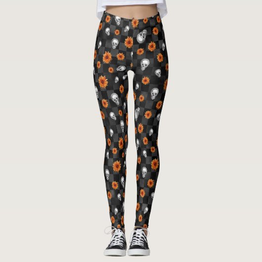 Leggings Crânes oranges et séries tournesol 11 (Devant)