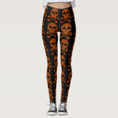 Leggings Crânes oranges frais sur les guêtres noires pour (Devant)