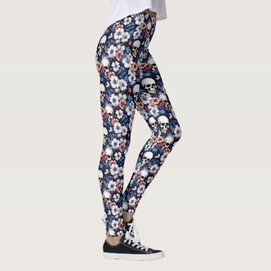 Leggings Crânes parmi les fleurs (Droite)