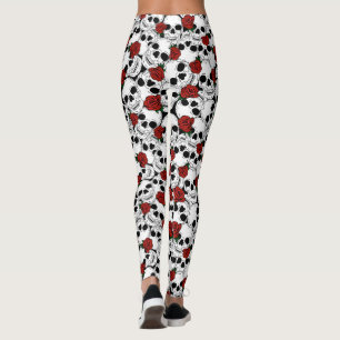 Leggings Crânes psychobliques et roses rouges modélisées