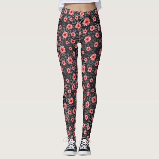 Leggings Crânes rouges et série Tournesol Conception 2 (Devant)
