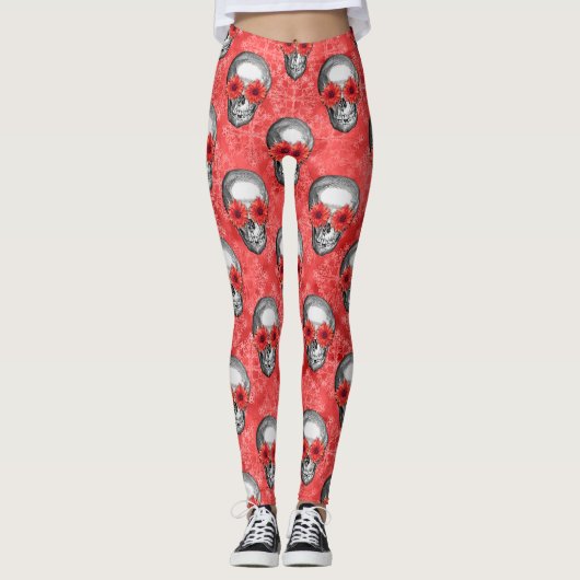 Leggings Crânes rouges et séries tournesol 13 (Devant)