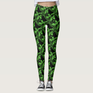 Leggings Crânes verts au néon noirs éffrayants Halloween