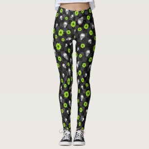 Leggings Crânes verts et série tournesol Design 10
