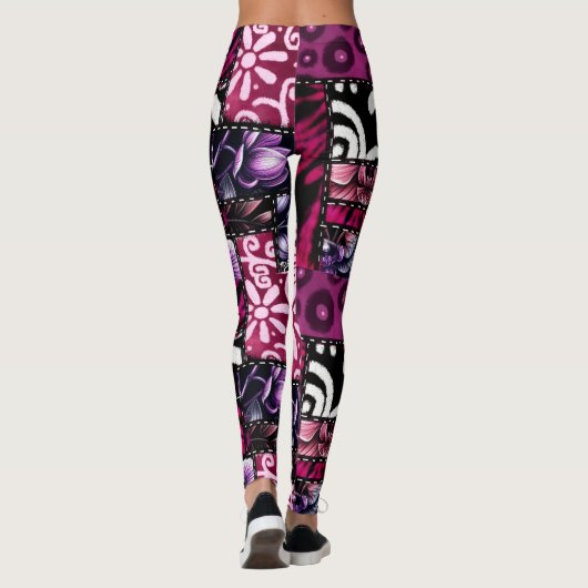 Leggings Crazy Quilt Black Cherry Floral Pattern (Dos)