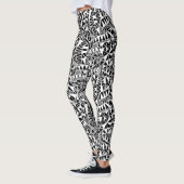 Leggings Crazy Structure Motif 060423 - Blanc sur noir (Gauche)