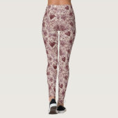 Leggings Cream Burgundy Red Hearts Flowers (Dos)