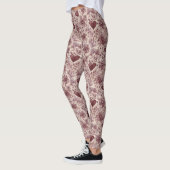 Leggings Cream Burgundy Red Hearts Flowers (Gauche)