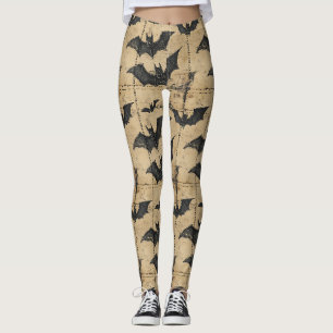 Leggings Cream Denim Grunge Patchwork avec Chauves-souris