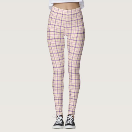 Leggings Cream Purple Plaid Classic Pattern Retro (Devant)