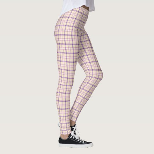 Leggings Cream Purple Plaid Classic Pattern Retro (Droite)