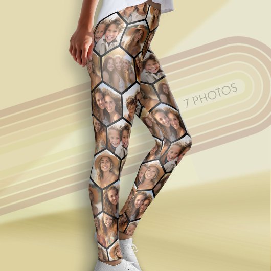 Leggings Créer un collage photo personnalisé 7 Hexagon peig