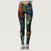 Leggings Créez Vos Propres Hiboux Multicolores Noirs (Devant)