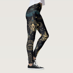 Leggings Créez Vos Propres Symboles Païens Noir Bleu & Or