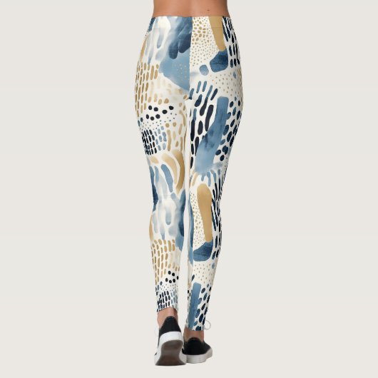 Leggings Crème Bleue Blanc Abstrait (Dos)