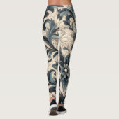 Leggings Crème courbée et conception florale bleu marine (Dos)