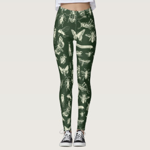 Leggings Crème d'insectes scientifiques d'antiquité et vert