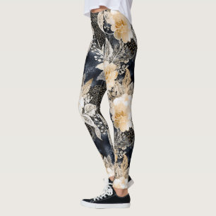 Leggings Crème noire sauvage Léopard Animal Floral