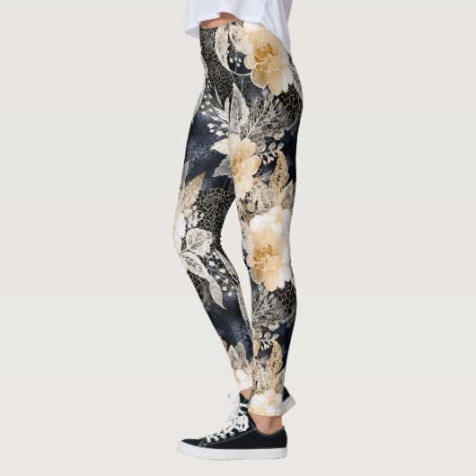 Leggings Crème noire sauvage Léopard Animal Floral (Gauche)