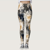 Leggings Crème noire sauvage Léopard Animal Floral (Devant)