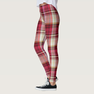 Leggings Crème rose de framboise et grand plaid de tartan