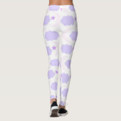 Leggings Crescent Moon Clouds Stars Pattern Pink Purple (Dos)