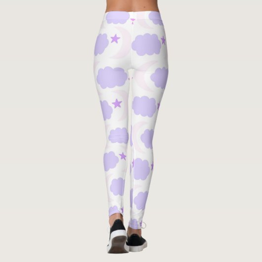 Leggings Crescent Moon Clouds Stars Pattern Pink Purple (Dos)