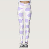 Leggings Crescent Moon Clouds Stars Pattern Pink Purple (Devant)
