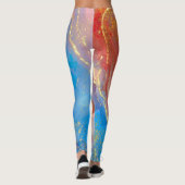 Leggings Crimson, Blush, Blue and Gold Marbled Alcohol Ink (Dos)