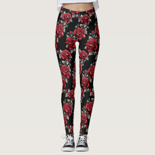 Leggings Crimson Rose argent Feuille gothique