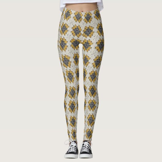Leggings Crochet granny carré jaune et gris (Devant)