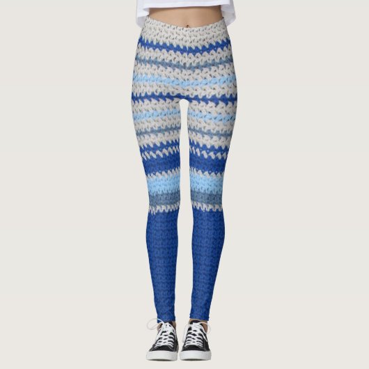 Leggings - Crochet rayures en bleu (Devant)
