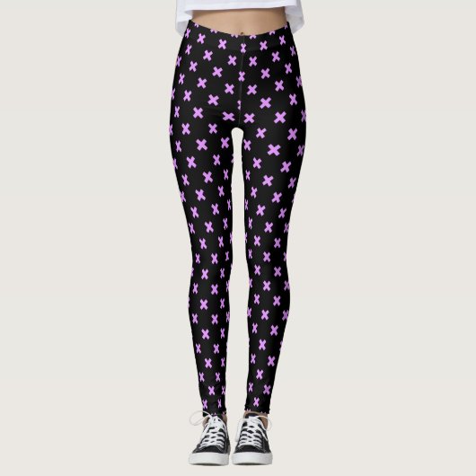 Leggings Crochets Lilac sur noir (Devant)