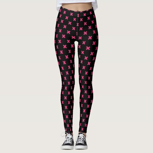 Leggings Crochis Fuchsia sur noir (Devant)