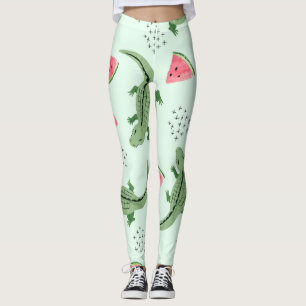 Leggings Crocodile Watermelon, Motif Vintage Abstrait.
