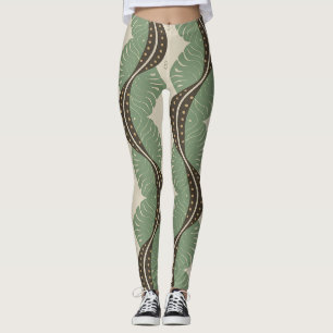 Leggings Croissant à feuille ondulée - Motif batik Bali