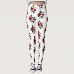Leggings Croissant mécanique avec roses rouges