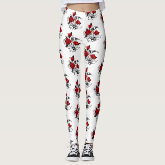 Leggings Croissant mécanique avec roses rouges (Devant)