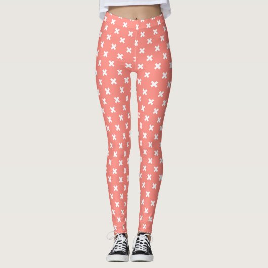 Leggings Croix blanche sur pêche (Devant)