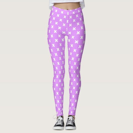 Leggings Croix blanches sur lilas (Devant)