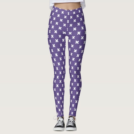 Leggings Croix blanches sur ultra violet (Devant)
