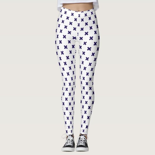 Leggings Croix bleu marine sur blanc (Devant)