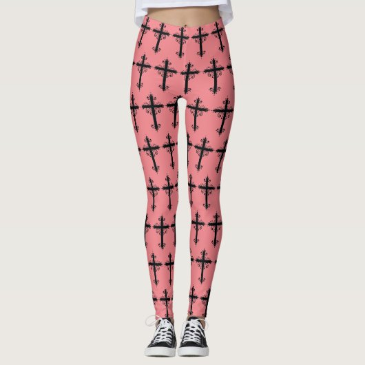 Leggings Croix sculptée décorative de luxe (Devant)