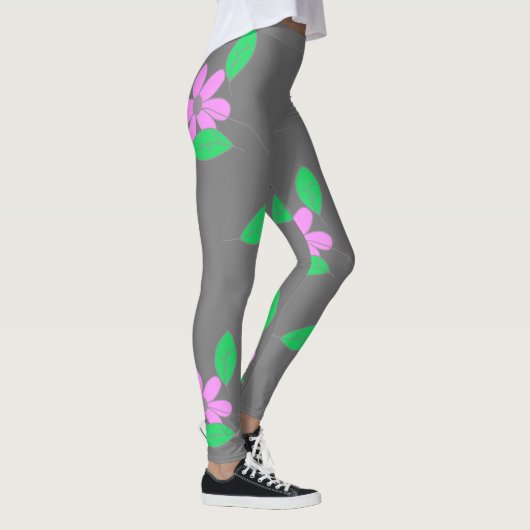 Leggings Croquis de fleurs rose pâle Feuille vert (Droite)