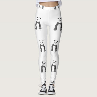 Leggings Croquis de panda en noir et blanc