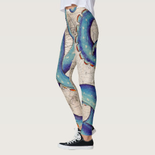 Leggings Cru bleu-foncé de carte de tentacules