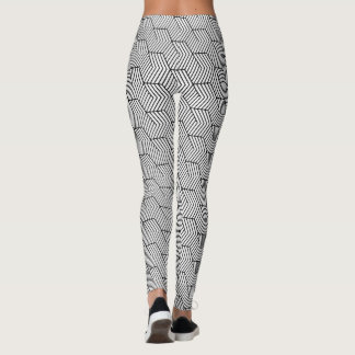 Leggings Cube de géométrie de ligne de motif noir simple